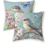 Purple Cushion Covers 20cm x 20cm Decorative Pillow Cases 2 pack, Waterproof Cushion Covers Bird, Double-Sided Printing Velvet Square Throw Pillowcases for Garden Sofa Bedroom Couch Living Room lj-269