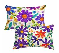 Purple Cushion Covers 30 x 50 cm Sofa Cushions Set of 2 Outdoor Cushions Floral Linen Cushion Covers with Invisible Zipper Decorative Pillows for Garden Patio Bench Balcony Bed Autumn Decor 2m-1011