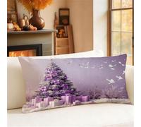 Purple Cushion Covers 35cm x 55cm Small Pillow Rectangle Cushion Covers Linen Double Sided Printing Christmas Pillow Cases for Room Sofa Balcony Office Outdoor Garden Winter Decorations Gift 1h-970