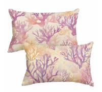 Purple Cushion Covers 40 x 70 cm Sofa Cushions Set of 2 Outdoor Cushions Coral Linen Cushion Covers with Invisible Zipper Autumn Decorative Pillows for Garden Patio Bench Balcony Bed Room Decor 2m-755
