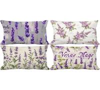 Purple Cushion Covers 40 x 70 Outdoor Cushions Waterproof Linen Set of 4 Rectangle Decorative Pillows Cover Letter Pattern Design with Invisible Zip Livingroom Sofa Home Decor, Gifts for Women y-q172