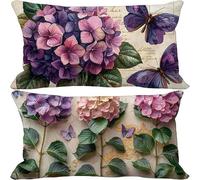 Purple Cushion Covers 40 x 70 Set of 2, Rectangle Outdoor Cushions Waterproof Linen Sofa Pillows Covers with Invisible Zipper for Outdoor Garden Furniture Bench Decorative Pillows (Flower) k-2201