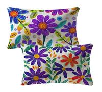Purple Cushion Covers 40 x 80 cm Sofa Cushions Set of 2 Outdoor Cushions Floral Velvet Cushion Covers with Invisible Zipper Decorative Pillows for Garden Patio Bench Balcony Bed Autumn Decor 2m-1011