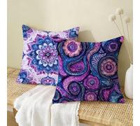 Purple Cushion Covers 40x40 2 Pack,Mandala Cushions with Hidden Zip,Comfort Square Pillow Cases,Outdoor Waterproof Linen Cushion Covers,Decorative Pillows for Sofa,Living Room,Gifts for Women W-635