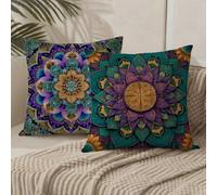 Purple Cushion Covers 50 x 50 Flower Cushions Set of 2 with Invisible Zipper Double Sided Pattern Velvet Throw Pillow Covers, Decorative Pillowcases for Garden Bench Patio Home Sofa Bed 1B-829