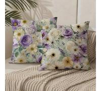 Purple Cushion Covers 50 x 50 Flower Cushions Set of 2 with Invisible Zipper Double Sided Pattern Velvet Throw Pillow Covers, Decorative Pillowcases for Garden Bench Patio Home Sofa Bed 1B-642