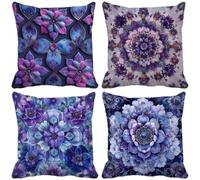 Purple Cushion Covers 50 x 50 Set of 4, Square Outdoor Cushions Soft Sofa Pillows Covers with Invisible Zipper for Outdoor Patio Garden Furniture Bench Living Room Decorative Pillows (Flower) s4-1