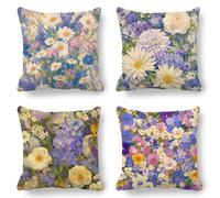 Purple Cushion Covers, Large Cushions 75x75 cm Set of 4, Soft Wrinkle-Free Linen Flowers Cushion Covers for Sofa Garden Outdoor Cushions Decorative Pillows, Cooling Pillow Cases for Summer Fall K-831