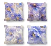 Purple Cushion Covers, Large Cushions 75x75 cm Set of 4, Soft Wrinkle-Free Velvet Flowers Cushion Covers for Sofa Garden Outdoor Cushions Decorative Pillows, Cooling Pillow Cases for Summer Fall K-837