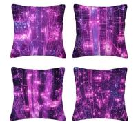 Purple Cushion Covers, Square Soft Velvet Cushion Covers 50x50cm, Set of 4 City Decorative Throw Pillow Cases with Invisible Zipper, Decorative Pillows for Sofa Bedroom Bed Living Room Home Decor I-6