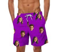 Purple Custom Men Swim Trunks with Face Personalized Beach Shorts Funny Printed Customised Your Own Design Hawaiian Board Shorts Summer Plus Size Lightweight Quick Dry Swimwear Swimming Costume