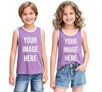 Purple Custom Shirt for Kids Boys Girls Personalized Camisole Tank Tops Customized Print Sleeveless Summer Vest Top Customised Your Own T Shirts with Text, Photo Or Logo Basic Tees 14-15 Years