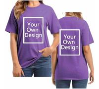 Purple Custom Women's T-Shirt - Design Your Own Plus Size Personalised T-Shirt - Print Photos to Front & Back Round Neck Short Sleeve Tunic Tops S-5XL