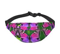 purple cute butterfly Adjustable Belt Hip Bum Bag Fashion Water Resistant Hiking Waist Bag for Traveling Casual Running Hiking Cycling, Black, One Size