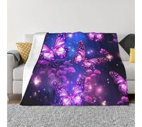 Purple Cute Butterfly Print Blankets for Couch Soft Fleece Throw Blanket Luxury Flannel Lap Blanket Gifts Lightweight Air Conditioning Blankets Fuzzy Cozy Throws for All Seasons