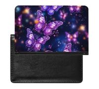 Purple Cute Butterfly Print Passport Holder Cover Secure Travel Wallet PU Leather Credit Cards Passport Organizer Bag for Women Men, white, One Size, Modern