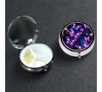 Purple Cute Butterfly Print Pill Box 3 Compartment Pill Case for Purse or Pocket Small Medicine Organizer with Mirror Travel Pillbox Decorative Metal Vitamin Container Unique Gift
