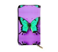 purple cute butterfly print Print Leather Long Clutch Wallet – Fashionable Personalized Wallet, Multiple Card Slots, Gift Ready, Black, One Size