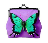 Purple Cute Butterfly Print Printed Microfiber PU Leather Wallet Kiss Lock Mini Pouch for Lipstick Key Change Organization