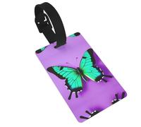 Purple Cute Butterfly Print Printed Small Luggage Tags Portable Bag ID Holders with Adjustable Strap for Travel Gear