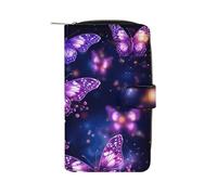 Purple Cute Butterfly Print Wallet Multifunctional Wallets for Men Compact Wallet Purse Passport Bag