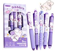 Purple Cute Rabbit Erasable Gel Pens,Cartoon Purple cute rabbit Ballpoint Pen Set,Blue Ink Retractable Erasable Ballpoint Pens with Soft Grip,Erasable Gel Pens,Cu/te Stationery & Pur/ple ra/bbit Gifts