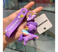 (Purple) Cute Unicorn Key Ring Charming Cartoon Style Metal Key Holder Ideal For Couples In Black