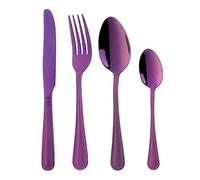 Purple Cutlery Set for 4 People, BUYER STAR 16 Piece Stainless Steel Knife and Fork Sets, Bead Pattern Flatware Set for Home/Party/Restaurant, Purple Titanium Coating