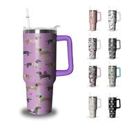 Purple Dachshund Tumbler with Handle and Straw, 40 oz Dog Stainless Steel Insulated Cup with Straw,Travel Coffee Mug Water Bottle, Birthday Christmas Mothers Day Gifts for Animal Lovers Women
