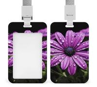 Purple Daisy Badge Holder with Lanyard - Waterproof Hard Plastic ID Card Holder Professional Name Tag Vertical ID Card Name Badge for Office Nurse Doctor Teacher