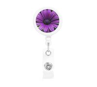 Purple Daisy Badge Reel Retractable Badge Holder with Keychain Funny ID Clips for Badges Lightweight Plastic Name Card Holders for Nurses Office Teacher