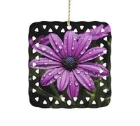 Purple Daisy Ceramic Christmas Ornament Xmas Tree Hanging Pendant Double Sided Pattern Festive Square Ornament Holiday Home Party Decoration Gifts