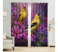 Purple Daisy Childrens Room Blackout Curtains W 55" x L 69" Flowers and Siskin Eyelet Drapes Thermal Insulated Noise Reducing Room Darkening 3D Printed Window Panels Set of 2