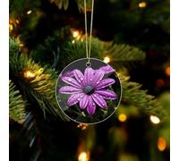Purple Daisy Christmas Ornaments - Farmhouse Xmas Hanging Ornaments for Christmas Tree Decorations, Rustic Holiday Circular Pendant Decor and Gift Party Tags