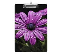 Purple Daisy Clipboard, A4 Acrylic Clipboard with Hanging Hole, Ultra-Light Clip Board - Holds 100 Sheets, Shatterproof Document Holder for Office, 12.5" X 8.5"