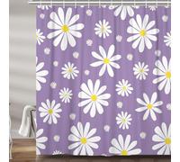 Purple Daisy Floral Shower Curtain, Cute Boho White Lavender Groovy Retro Flower Fabric Shower Curtains Set for Girls Bathroom Decorative, Aesthetic Restroom Decor Accessories with Hooks 60X72 Inch