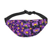 Purple Daisy Flower Adjustable Belt Hip Bum Bag Fashion Water Resistant Hiking Waist Bag for Traveling Casual Running Hiking Cycling, Black, One Size