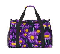 Purple Daisy Flower Hand Travel Bag - Large Reusable Shopping Tote Bag, Perfect for Outdoor Activities, Sports, Camping & Groceries, Black, One Size