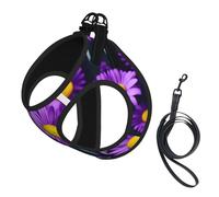 Purple Daisy Flower print Dog Harness and Leash Set, Reflective Adjustable Puppy Vest for Small Medium Large Dogs, Cats