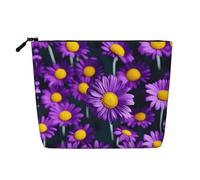 Purple Daisy Flower Print Fake Hemp Makeup Bag – Travel Toiletry Pouch for Women, Daily Storage, Business Trips, and More