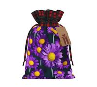 Purple Daisy Flower Printed Reusable Gift Bags - Christmas Drawstring Pouches for Xmas, Birthday, Wedding, Holidays