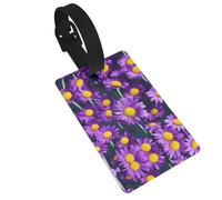 Purple Daisy Flower Printed Small Luggage Tags Portable Bag ID Holders with Adjustable Strap for Travel Gear