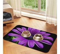 Purple Daisy Pet Feeding Mat Absorbent Pu Leather Dog Cat Food Mats Contain Spills Protects Floors, Anti-Slip Rubber Backing Dog Bowl Mats Easy Clean Pet Placemats 40x60cm