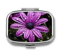 Purple Daisy Pill Box 2 Compartment - Small Metal Medicine Organizer Portable Pill Case for Purse Pocket Travel Vitamin Organizer for Men Women, BPA-Free