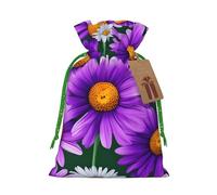 Purple Daisy Print Christmas Bag Festive Present Sack Xmas Drawstring Bags Party Decor Gift