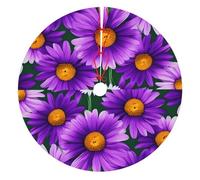 Purple Daisy Print Christmas Tree Skirt, Winter Xmas Tree Mat Decorations For Home Party Holiday Decorations