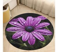 Purple Daisy Round Area Rug - Non-Slip Circle Doormat for Entryway, Washable Low-Profile Throw Rugs for Living Room, Bedroom, Office, Kitchen, Stain Resistant Floor Mat 90 * 90cm