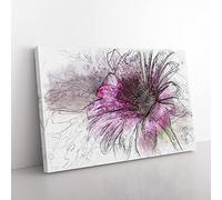Purple Daisy Sketch Modern Art Canvas Wall Art Print Ready to Hang, Framed Picture for Living Room Bedroom Home Office Décor, 76x50 cm (30x20 Inch)