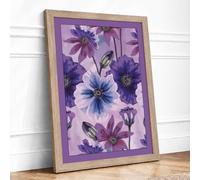 Purple Daisy Sprinkle Botanical Framed Wall Art Print A1 Oak