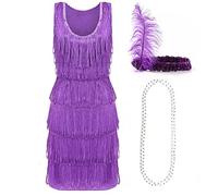 Purple Deluxe Flapper Dress - XX-Large - Ladies Deluxe Purple Flapper Costume with Matching Sequin Headband and Silver Pearl Necklace - 1920's Party Dress